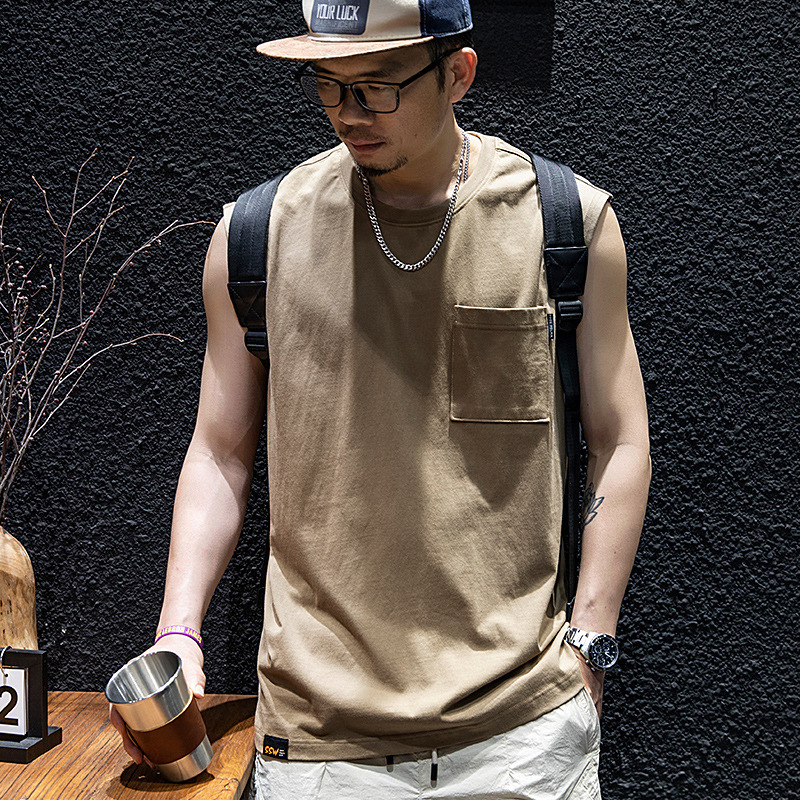 2025 American Retro Sleeveless T-shirt Vest Men's Summer Loose Fashionable Brand plus size Waistcoat All-match Pocket Short-sleeved Fashionable