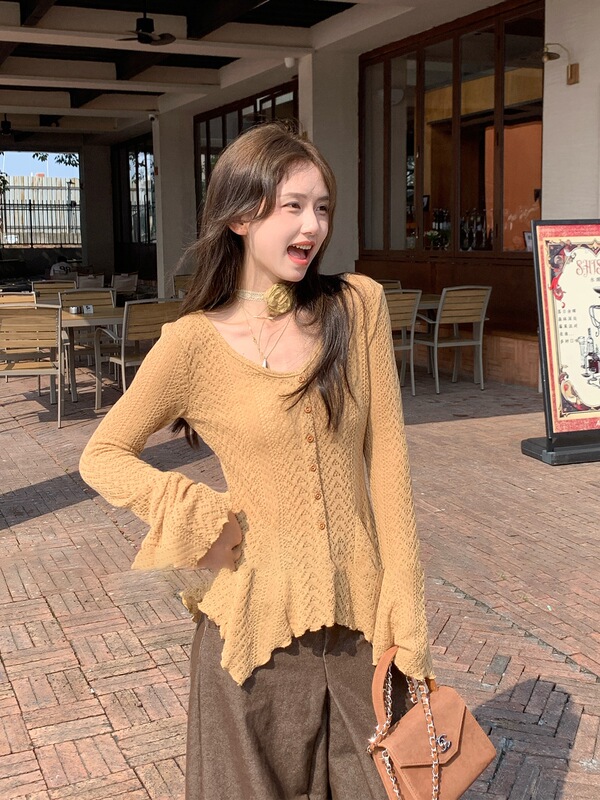 早秋搭配一整套大码胖mm喇叭袖针织上衣阔腿裤韩系好看套装女|undefined