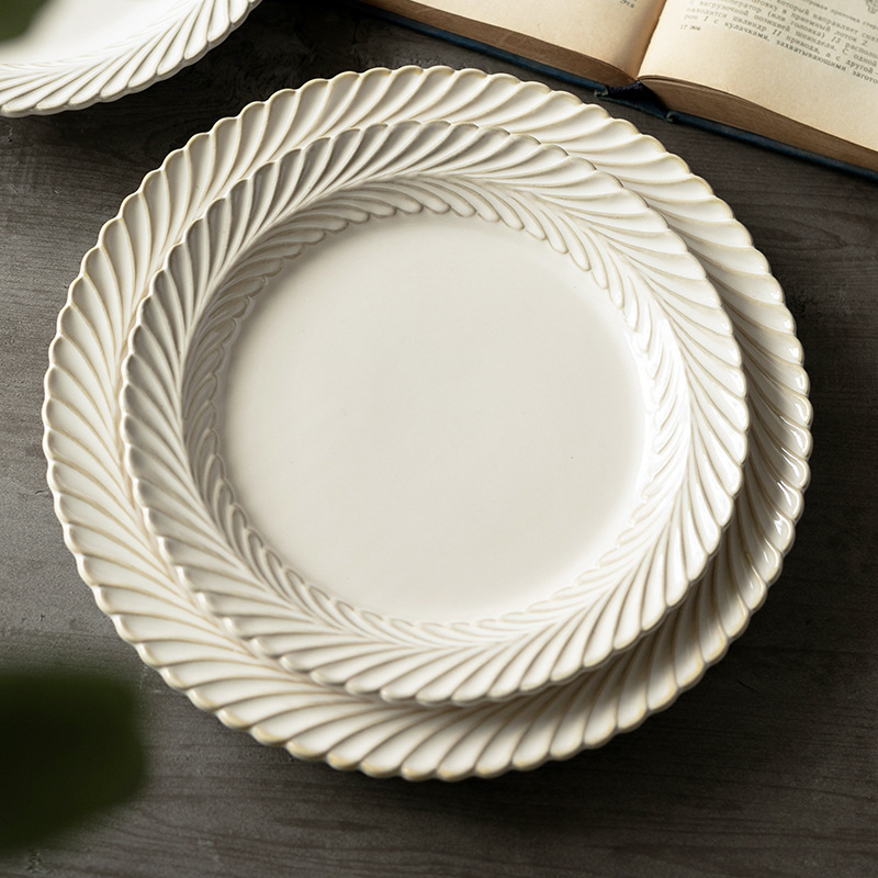 Japón blanco esmalte cerámica platos de plato de plato de carne plato de cerámica plato de postre de comida occidental simple