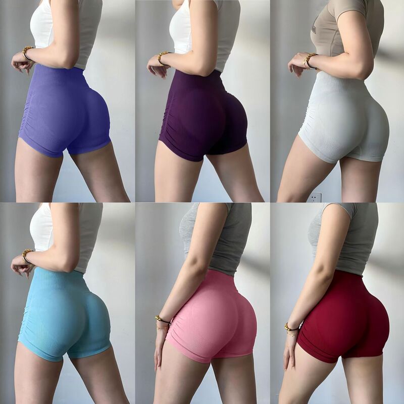 Threaded Quick-Dry Tight-Fitting Peach Butt Sports Shorts for Running, Jump Rope, Fitness, Women's High-Waisted Butt-Lifting Three-Point Yoga Shorts