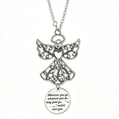 Cross-Border Stainless Steel Round Plaque Car Hanging Ornament with Engraved Love Heart Angel Design for Rearview Mirror (Car hanging) - chain-clause-1-car-ornaments
