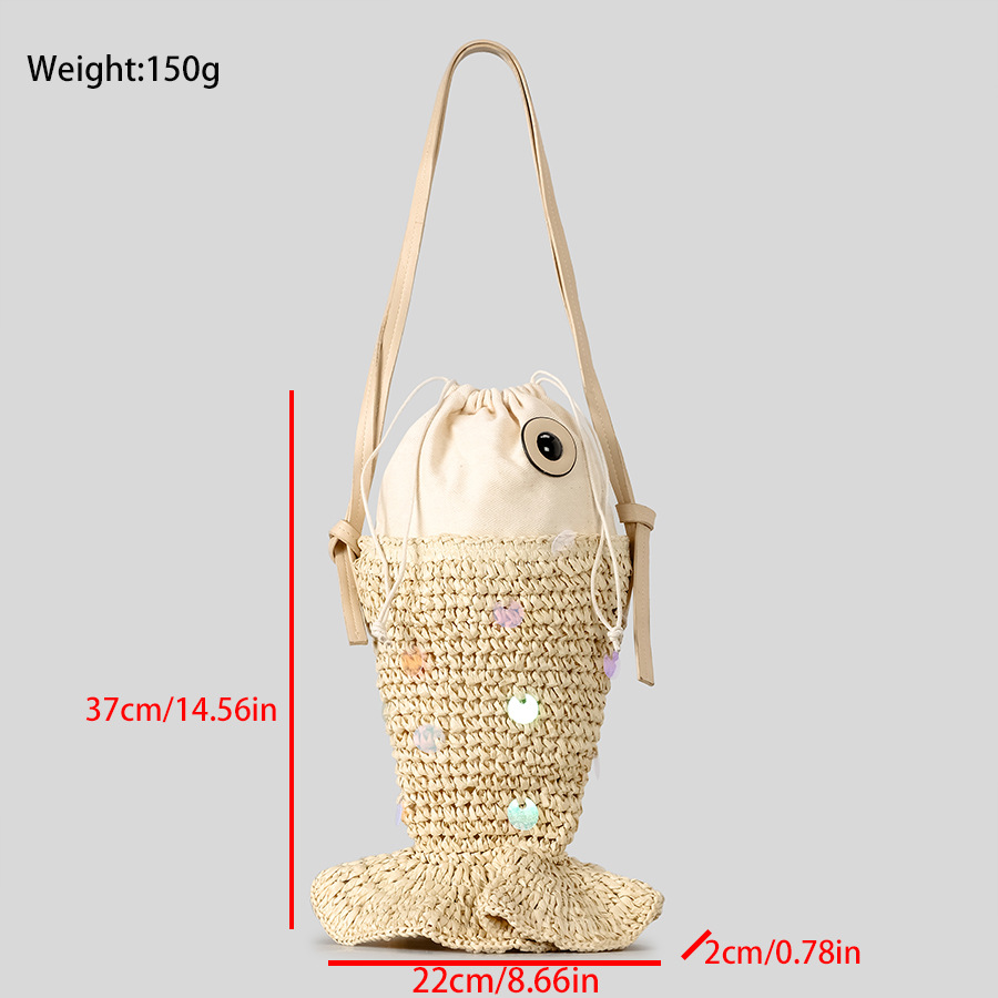 Women's Paper Carp Beach Sequins Weave Bucket String Bucket Bag display picture 1