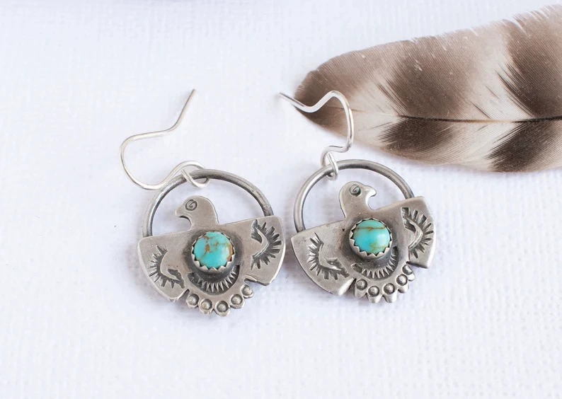 Retro earrings, turquoise stone inlay, wish, European style, boho style