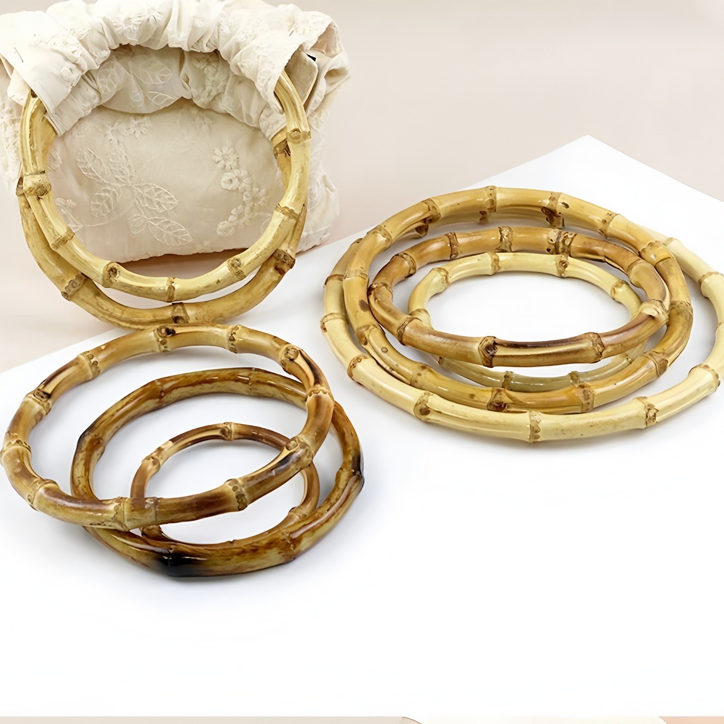 diy饰品配件 本色竹圈竹环木环木圈手柄多尺寸 单个