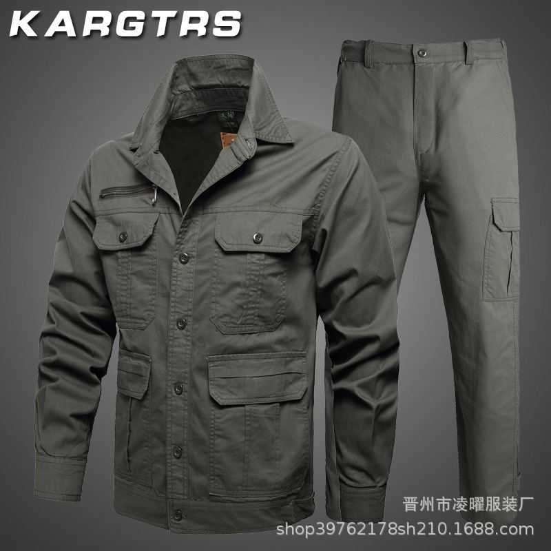 New Summer Thin Work Clothes Men's Long-sleeved Pure Cotton Labor Protection Clothing Shirt Camouflage Wear-resistant Electric Welding Auto Repair Flame Retardant