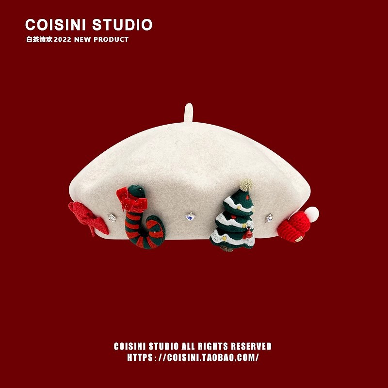 Navidad atmósfera boina Otoño e Invierno japonés dulce rojo boina versátil retro pintor sombrero