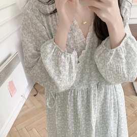 批发货源 2026春季新款睡袍女宽松日系大码长款双层纱睡衣家居服