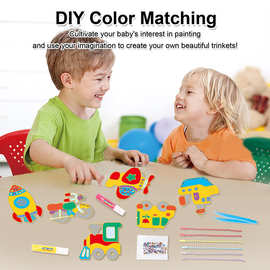 亚马逊手工免烤胶画手工益智DIY  点钻水晶涂鸦6色自制钥匙扣礼盒