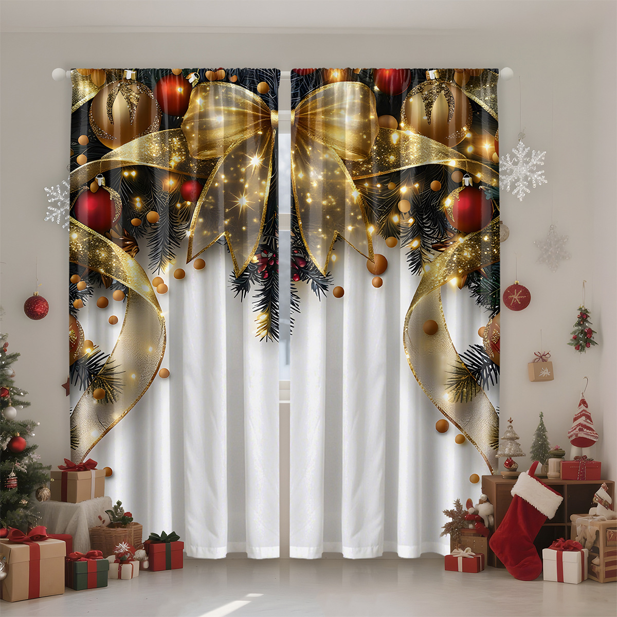 Amazon transfronteriza impresión digital de cortinas de Navidad sombreado decoración de Navidad europea y americana TEMU