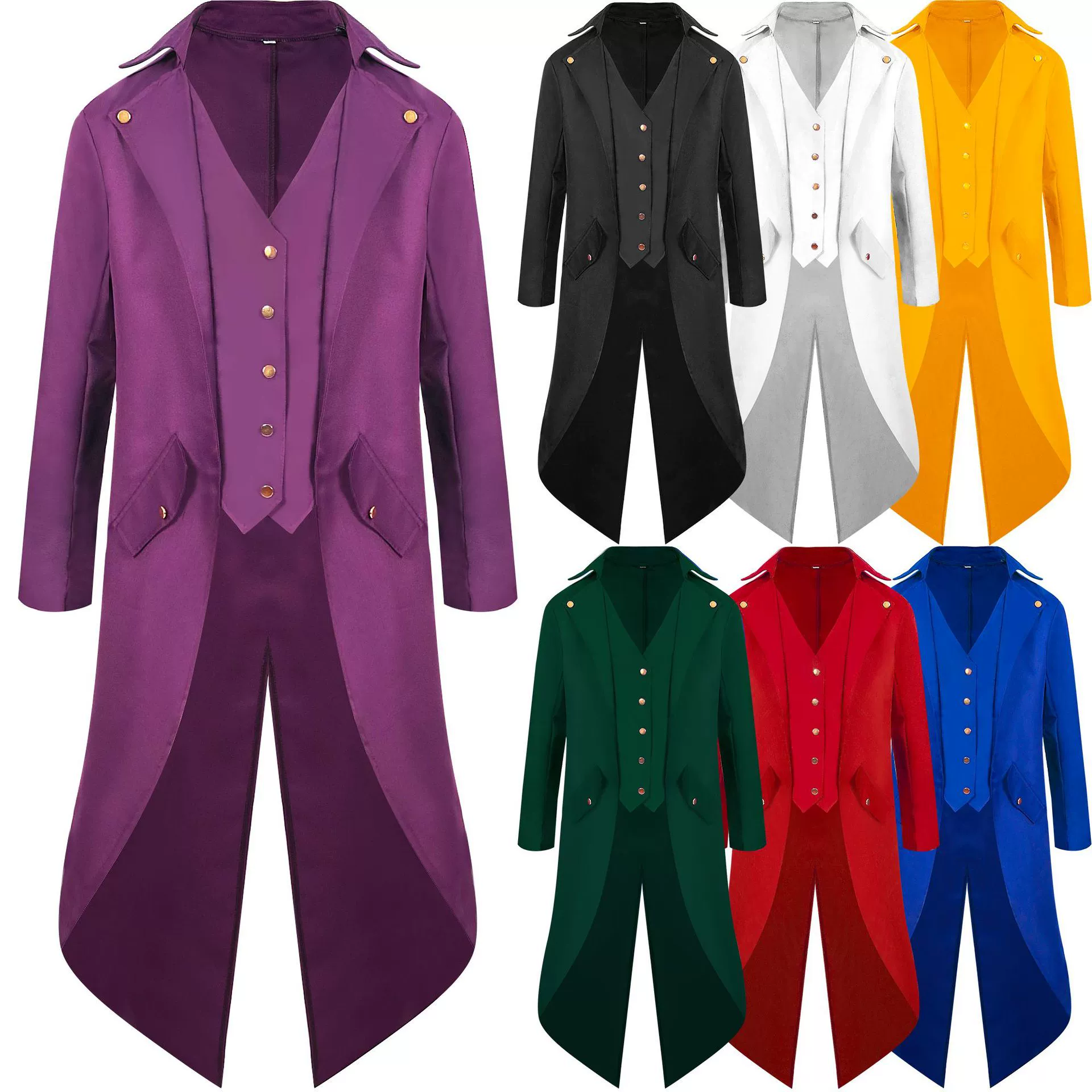 Men's Medieval Punk Tuxedo Coat, Mid-Length Retro Cosplay Jacket, Multi‑color Sizes
