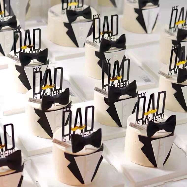 Internet Celebrated Father's Day Acrylic Cake Card Card Suit Bow Tie Button Dad Decorative Baking Plug-in