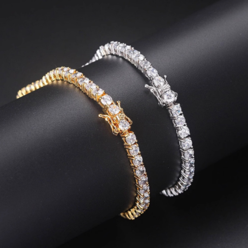New Copper Gold-Plated Jewelry Versatile Full Diamond Bracelet European and American Style Single Row Diamond Bracelet Counter Same Style Bracelet for Women