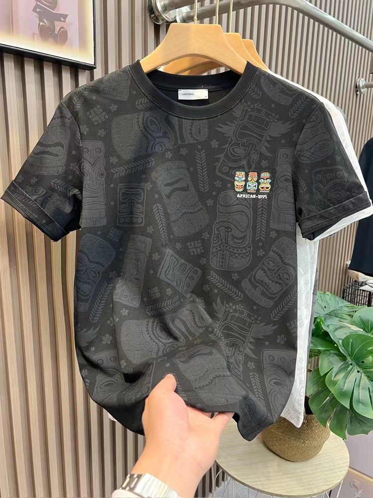 Short sleeved T-shirt, men's full body printed trendy brand slim fit embroidered cotton t-shirt, youth high-end 2023_voghion.com