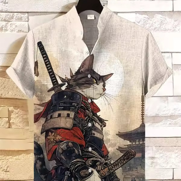 Men's Edo Cat Samurai Japanese Art Animation Shirt 3D Printed Casual Hawaiian Shirt Summer Men's Women's Men's Edo Cat Samurai Japanese Art Animation Shirt 3D Printed Casual Hawaiian Shirt Summer Men's Women's