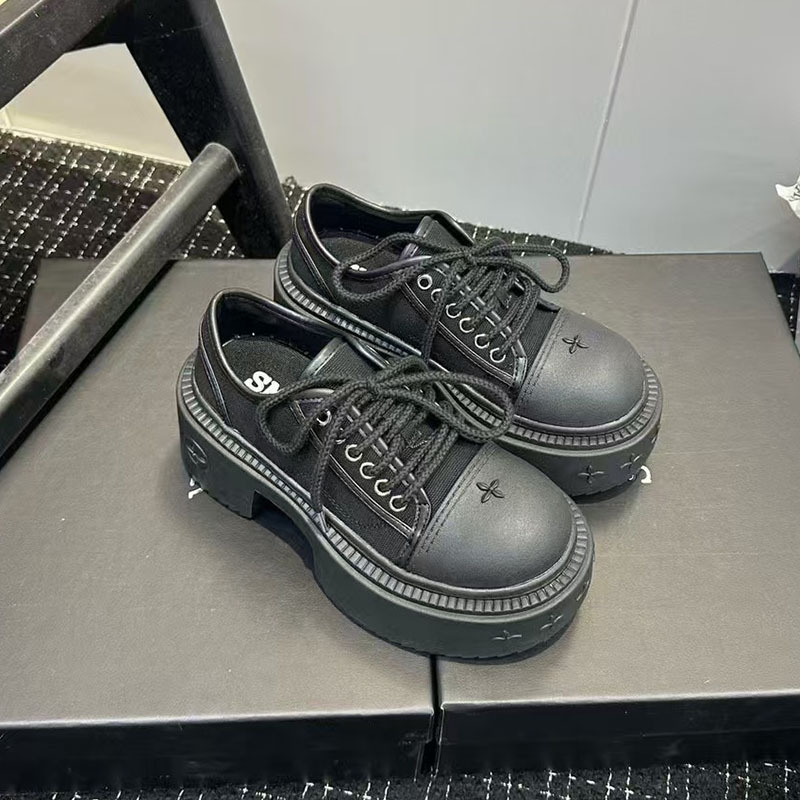 Yinyin Mercury Su 7CM Round Toe Canvas Women SMFK Cross Thick Sole For Short People Panda Big Head Derby Shoes_vogvips.com