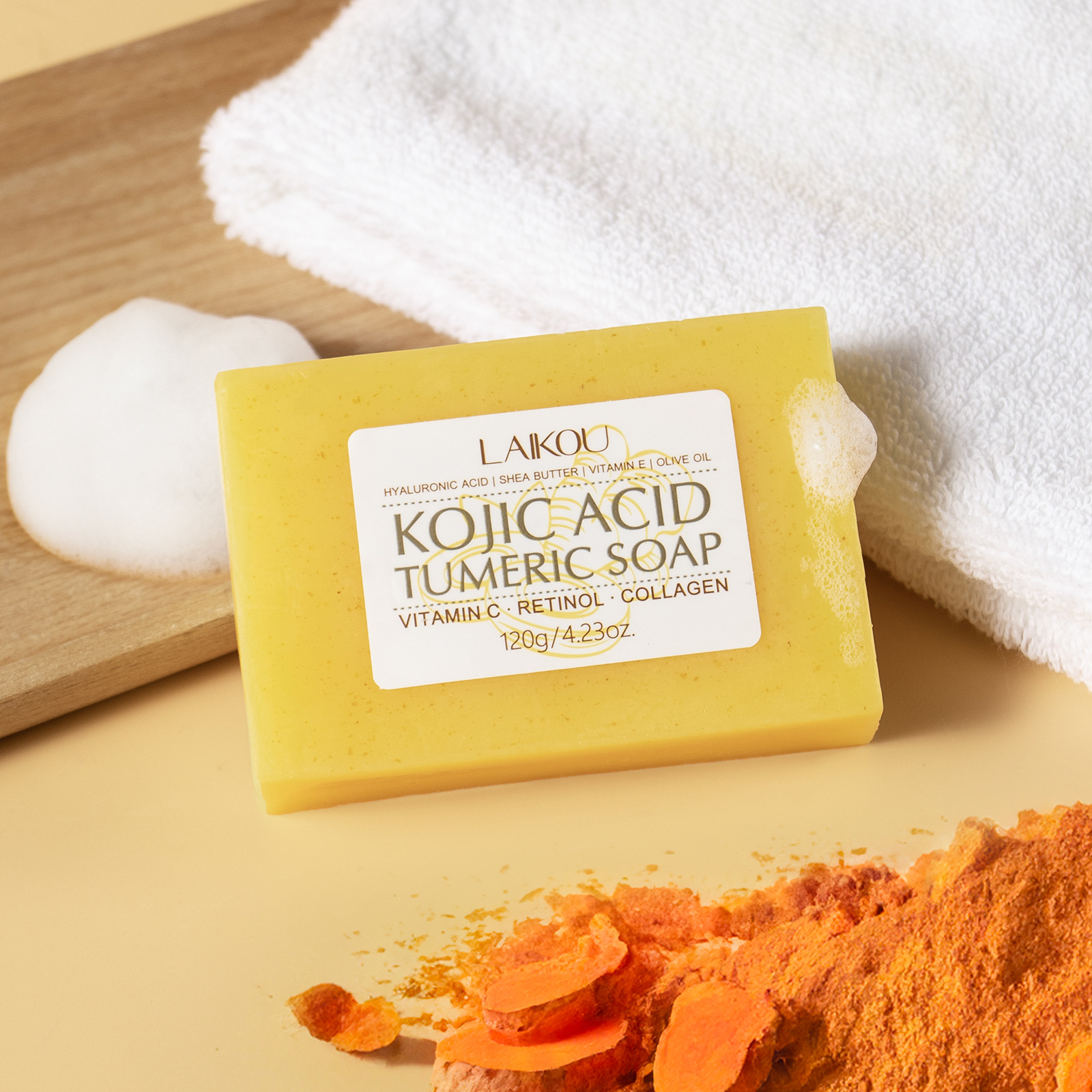 Cross-border new product LAIKOU Curic Acid Turmeric Soap 120g for cleansing facial skin and brightening complexion. Wholesale of facial soap undefined