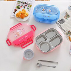 クロミ304ステンレス四格弁当箱子供用大耳犬ランチボックススプーン箸アニメ保温食事皿