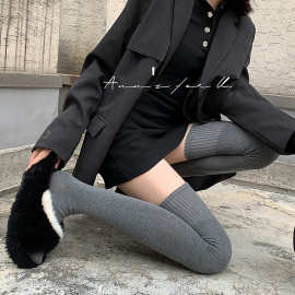 过膝袜子女长筒袜秋冬季棉袜加绒加厚jk黑色冬天保暖纯色大腿长袜