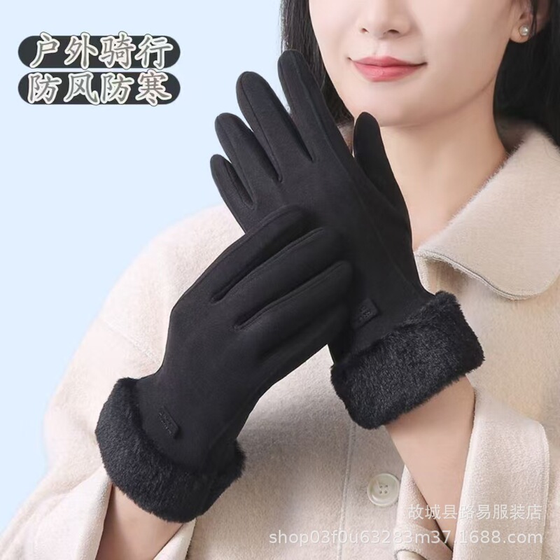 德绒手套女秋冬季户外骑行防寒棉羊绒摇粒绒开车自行车保暖手套|undefined