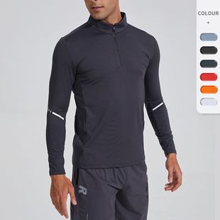 New Half Zipper Quick Dry Clothes Men's Tight High Elastic Collar Golf Suit Outdoor Running Fitness Clothes Long Sleeve T-shirt