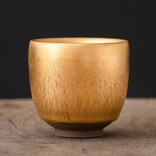 High-End Light Luxury 24K Tea Cup Black Glaze Built-In Gold Oil Drop Tea Cup Gift Handmade Master Single Cup Tea Bowl