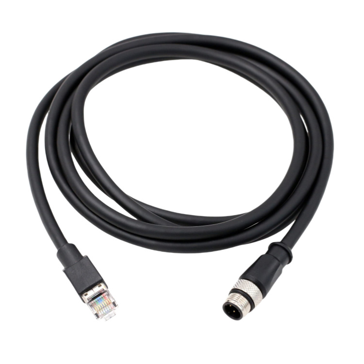 M12 4针 D型编码转RL45 CAT6公头以太网工业电缆 IP76高柔线