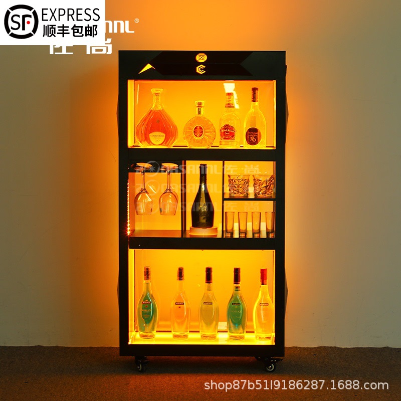 Zuoshang Bar emisor de luz melocotón negro un gabinete de vino Champagne LED vitrina de vino extranjero espectáculo nocturno KTV vino móvil gabinete de champán