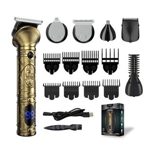 Cross-border Hot Selling Digital Display Six in One Retro Electric Barber Clipper suit Household Oil Head Electric Clipper Carving Hair Clipper