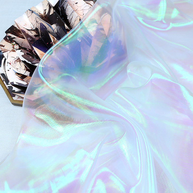 Iridescent Laser Fabric, Glass Yarn, Colorful Fabric, Flat Iridescent Shiny Mesh Yarn, Stage Costume Performance Decoration Tulle Wholesale