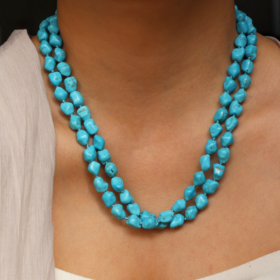 113g Weight Slip-on Clasp Closure Type Necklace Classification Artificial Stone Chain Material Elegant Retro Irregular Turquoise Handmade Chain Necklace In Bulk