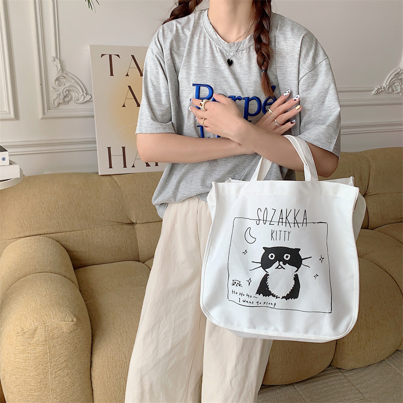 37271 Japanese cartoon canvas bag, women's printed crossbody bag, tote bag, large-capacity student class bag, handbag undefined