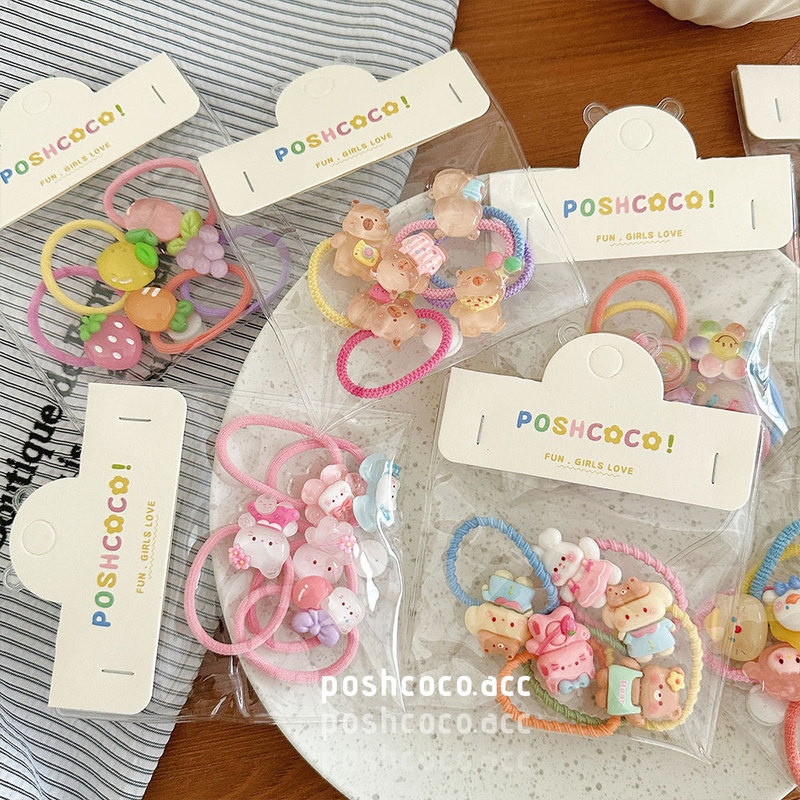 5 Pieces ~ Sweet Cartoon Kidsren's Hair Rubber Bands, Good-Looking and Versatile, Red Panda Cat Fruit Hair Rope, Hair Tie, Hair Accessories