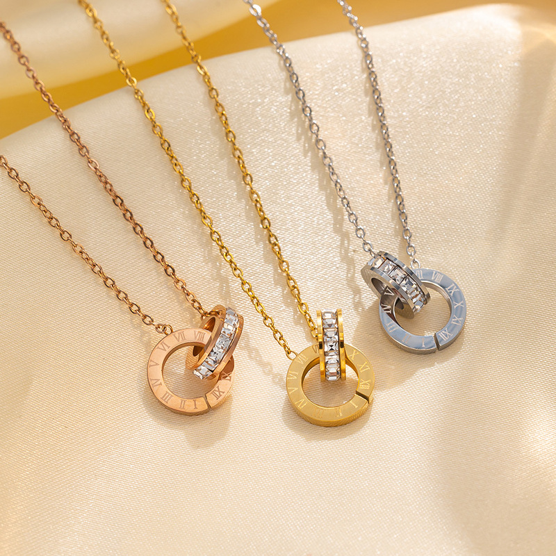 New Korean Style Fashion Elegant Roman Necklace Women's Rose Gold Plated Colored Gold Clavicle Chain Short Chain Jewelry Gift