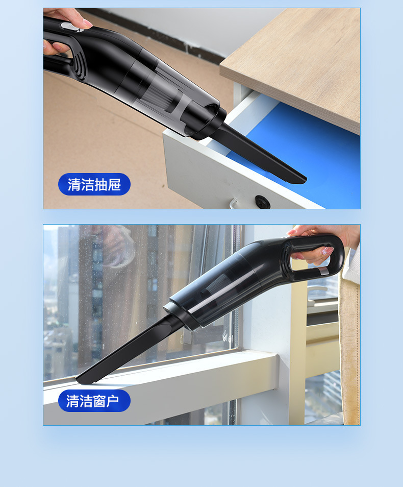 Cross-Border Hot-Selling Car Vacuum Cleaner with Powerful Suction, Handheld Super Strong Suction, Dual-Use for Home and Car, Water-Absorbing Handheld Vacuum Cleaner