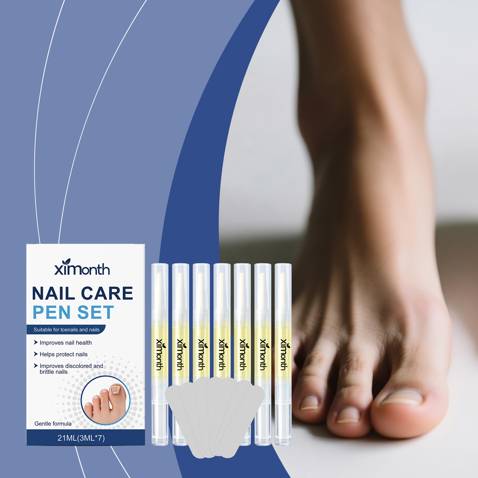 Ximonth Nail Care Pen Set Gentle Care for Hands and Feet Nails, Smooth Nail Surface, Clean and Shiny
