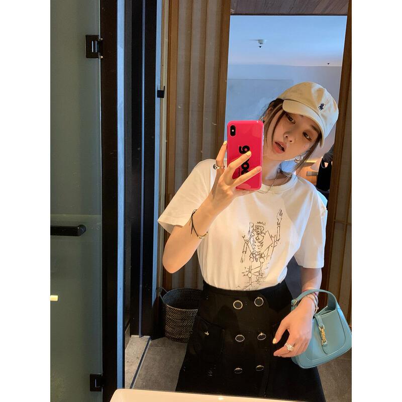 [in stock] VC old funny skull stick figure round neck printed short sleeve T-shirt women's summer and autumn jacket