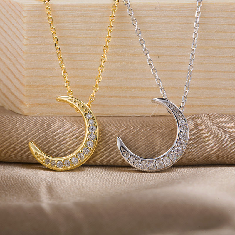 2g Weight 925 Sterling Silver Pendant Material 925 Sterling Silver Zircon Cable Chain Plating Moon Pendant Necklace