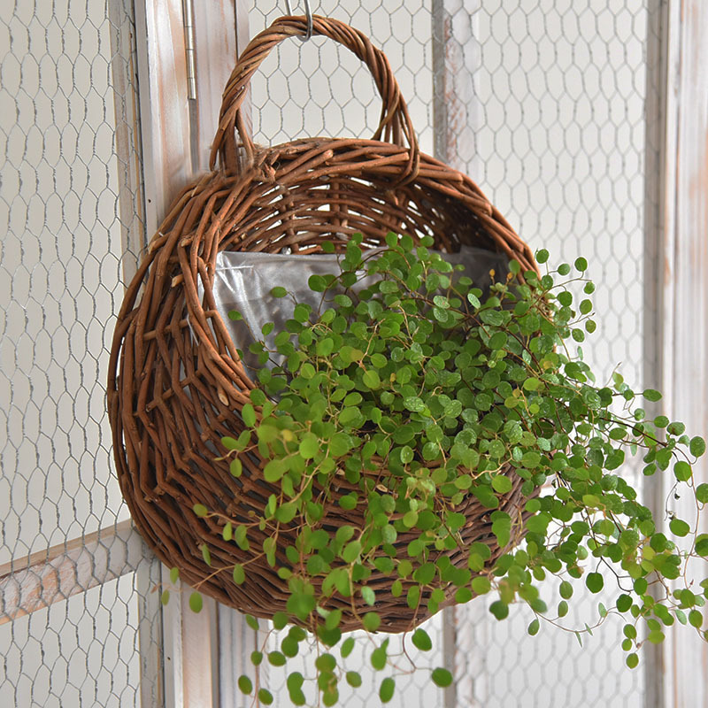 Wall hanging flowerpot flower basket rattan potted plant green plant wall hanging basket woven decorative flower hand woven basket
