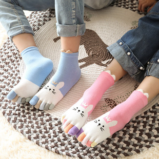New Children's Solid Color Combed Cotton Five-finger Socks Men's and Women's Size Children's Cartoon Toe Socks 3-7-12 Years Old