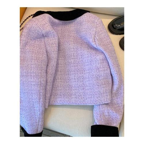 French Purple Little Fragrance Jacket Women's 2023 Autumn New Style Lady Tweed Lapel Temperament Short Top