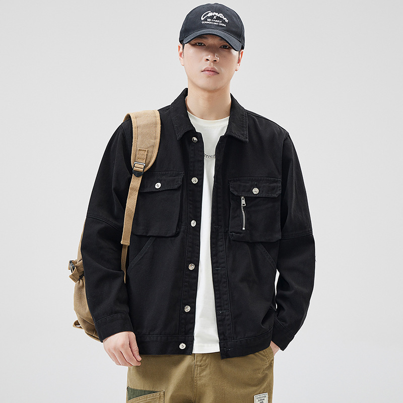 5022# plus size men's spring new retro workwear Denim jacket loose plus size cotton top coat