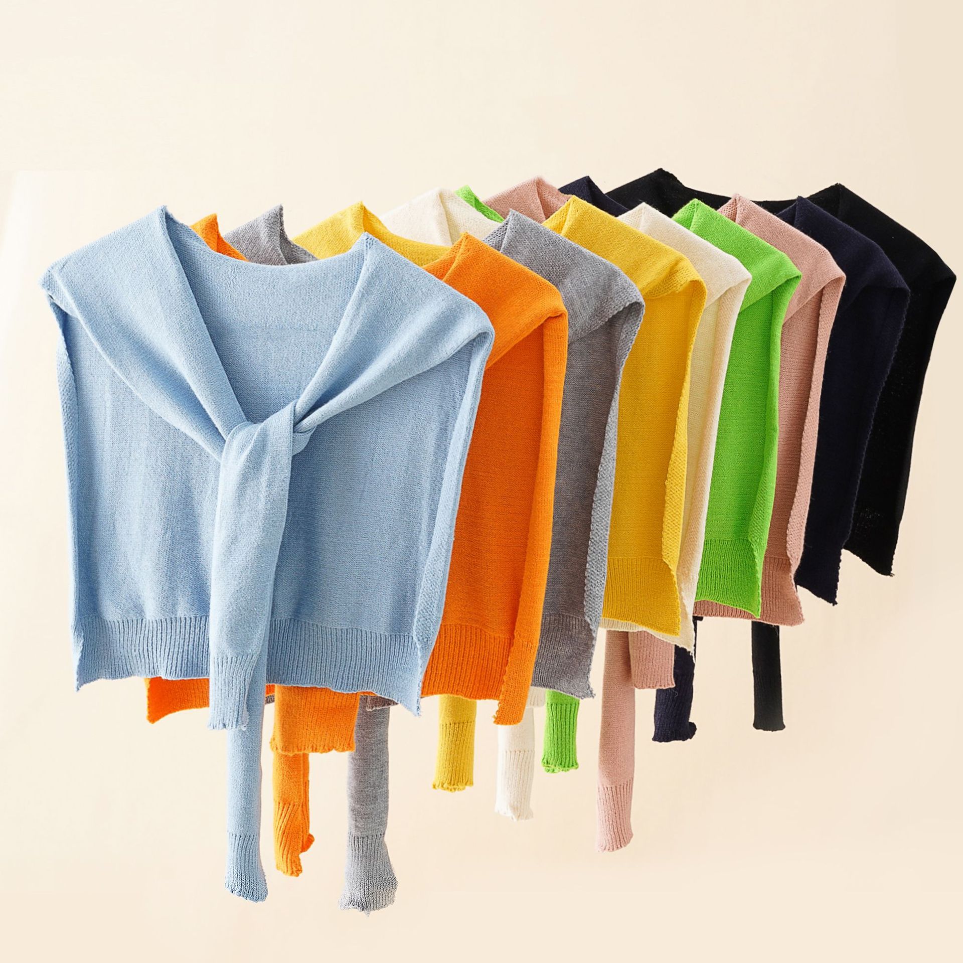 Chal de lana de color sólido para mujer, habitación con aire acondicionado de verano, hombro de moda de punto al aire libre nuevo chal de primavera y otoño collar falso Delgado