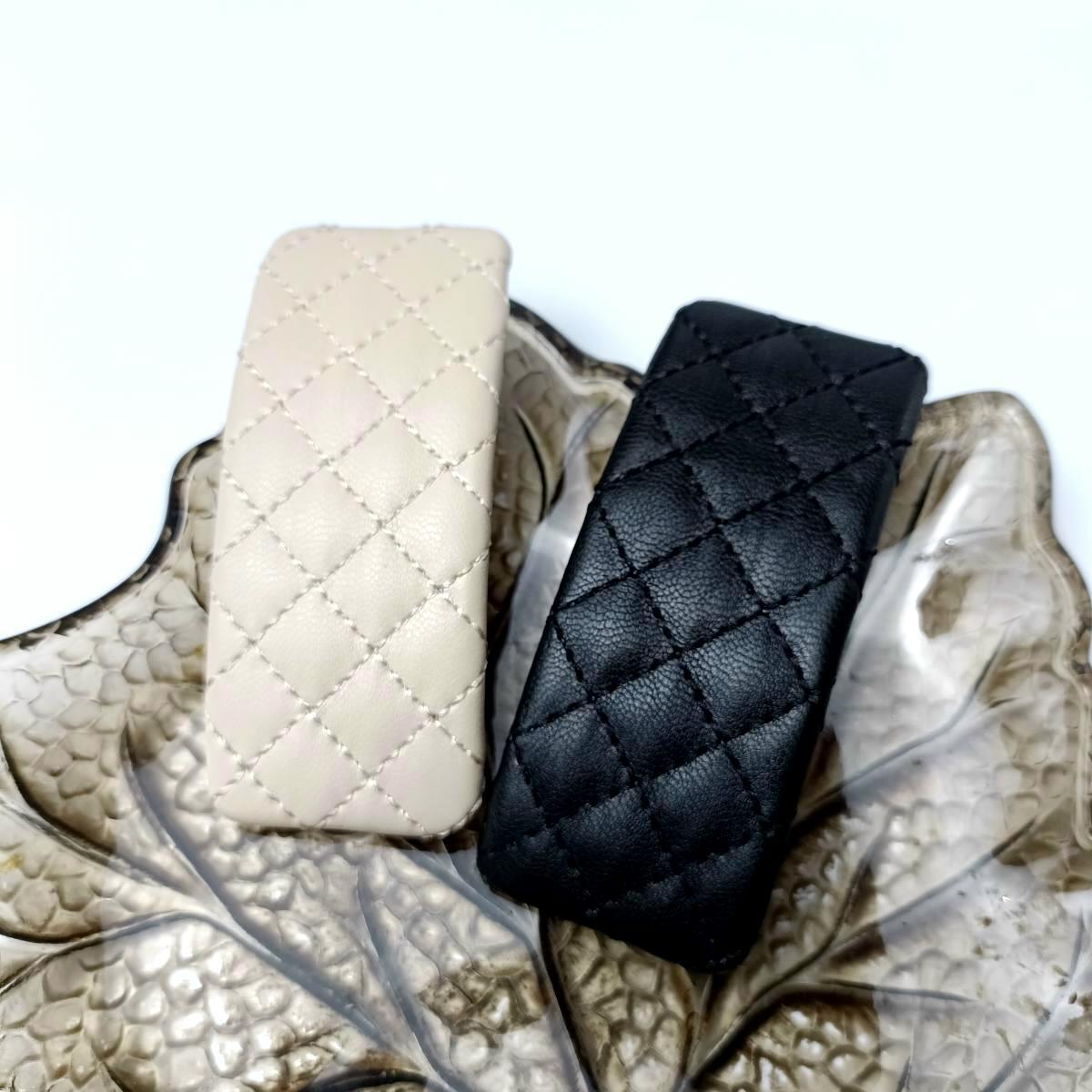 BA230702-9.1x3.8cm方格绣花PU皮发夹-IM