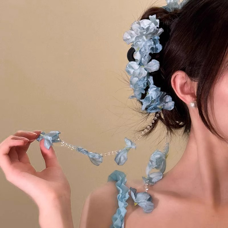 Bosque azul hortenida bordilla hermosa agarrar clips de cabeza de la mujer detrás de los clips de cabello de pesca clip de cabello de vacaciones tocado