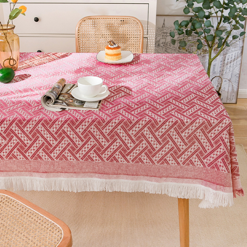 Mantel de gasa de algodón con borlas de estilo crema, mantel a prueba de polvo con atmósfera fotográfica, cubierta decorativa rectangular para mesa de centro antideslizante