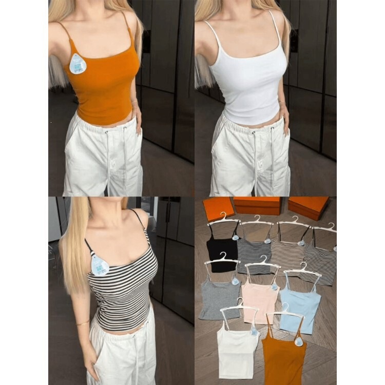 Hot Girl Slim-Fit Striped Camisole with Chest Pads for Women, Summer Casual Sleeveless Top for Inner or Outer Wear, Beautiful Back Design, Ins Style Hot Girl Slim-Fit Striped Camisole with Chest Pads for Women, Summer Casual Sleeveless Top for Inner or Outer Wear, Beautiful Back Design, Ins Style
