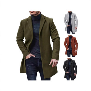 European Size In-Stock Foreign Trade Men's Autumn and Winter Thick Coat, British Style Mid-Length Overcoat, Available in Multiple Colors and Sizes, Men's Wool Trench Coat