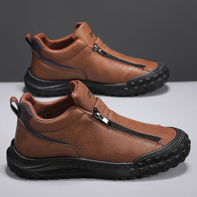 Transfronterizos primavera y otoño nuevos deportes ocio cremallera perezosos un pedazo impermeable antideslizante desgaste zapatos de moda de hombre