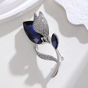 Crystal Tulip Brooch High-end Women's Light Luxury Elegant Corsage Niche Design Sense Pin Suit Jacket Accessories