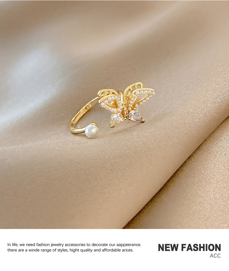 Butterfly Personality Pearl Zircon Temperament Finger Ring display picture 5